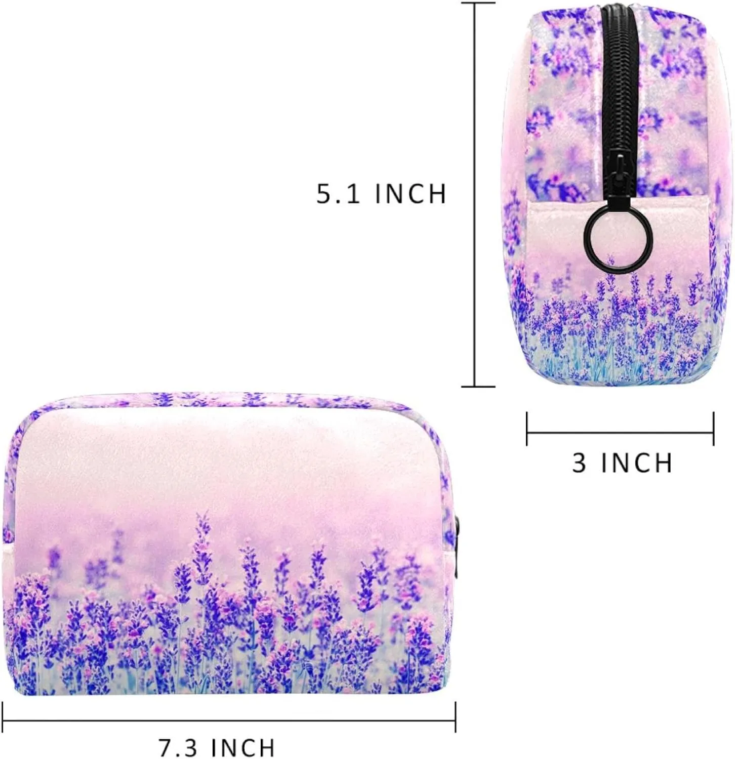 Aesthetic Purple Lavender Flower Floral Field Small Makeup Bags for Women Teen Girls, Makeup Storage Bag with Zipper Accessories Organizer Bag for Travelling