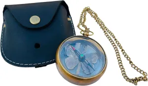 Aglow Antique Butterfly Brass Engraved Nautical Compass with Leather Case, Antique Gift for Birthday, Wedding, Anniversary, Christmas, Valentine, Portable Compass for Hiking.