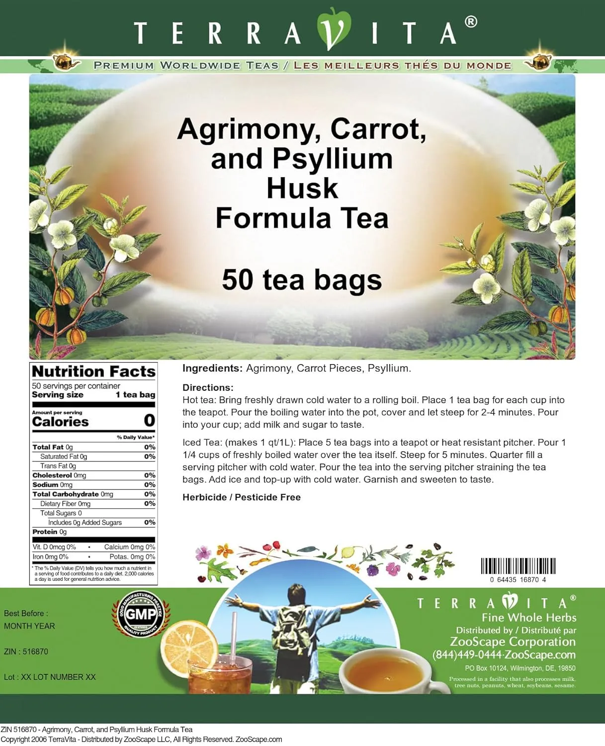 Agrimony, Carrot, and Psyllium Husk Formula Tea (50 tea bags, ZIN: 516870) - 2 Pack