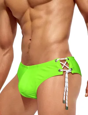 AIEOE Men Low Rise Swim Briefs Quick Dry Athletic Swimsuit Bikini Pouch Swimwear Side Lace Up