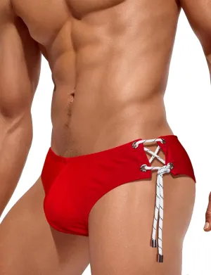 AIEOE Men Low Rise Swim Briefs Quick Dry Athletic Swimsuit Bikini Pouch Swimwear Side Lace Up