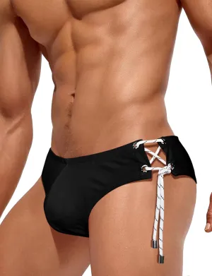 AIEOE Men Low Rise Swim Briefs Quick Dry Athletic Swimsuit Bikini Pouch Swimwear Side Lace Up