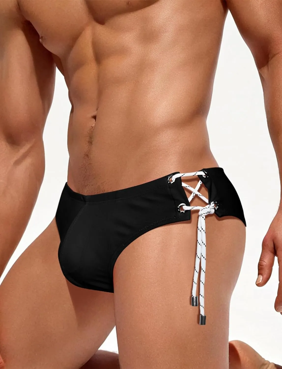 AIEOE Men Low Rise Swim Briefs Quick Dry Athletic Swimsuit Bikini Pouch Swimwear Side Lace Up