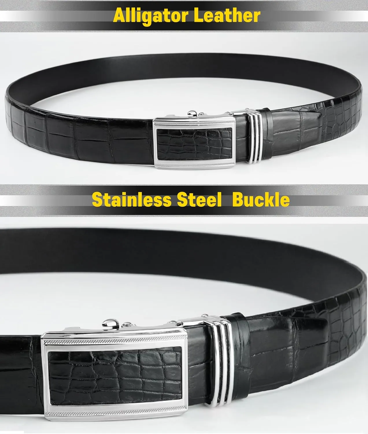 AIIigator Belt Men Leather Straight Belts Handmade Buckle Durable Dress Belt Classic Fashion Gift For Dad Boss Teacher