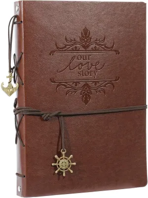 AIOR Photo Album Scrapbook, 11 x 8.3 Inches 60 Black Pages Refillable Vintage Leather Scrapbook Album, DIY Memory Book, Couple Lover Anniversary Valentines Day Gifts for Him Her (Love)