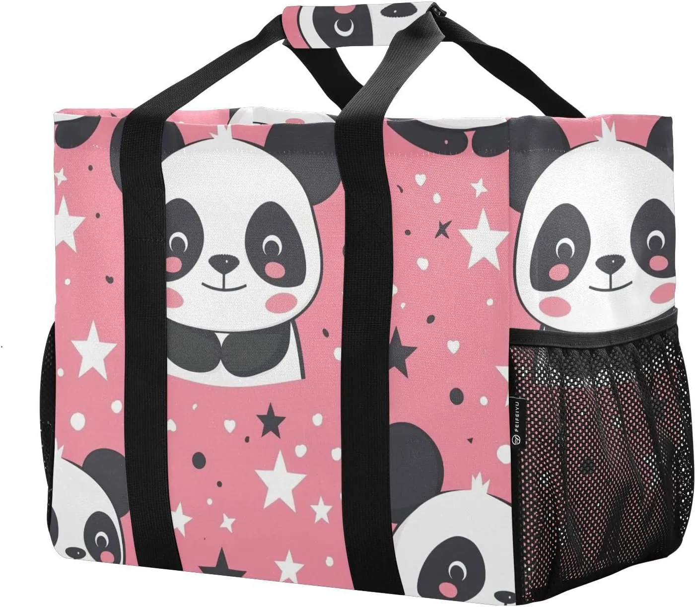 ALAZA Cute Panda and Star on Pink Waterproof Beach Tote Bags