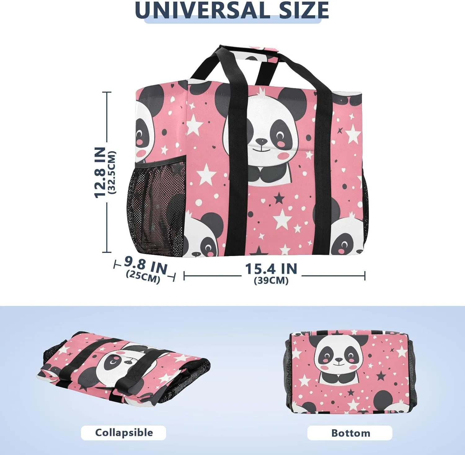ALAZA Cute Panda and Star on Pink Waterproof Beach Tote Bags
