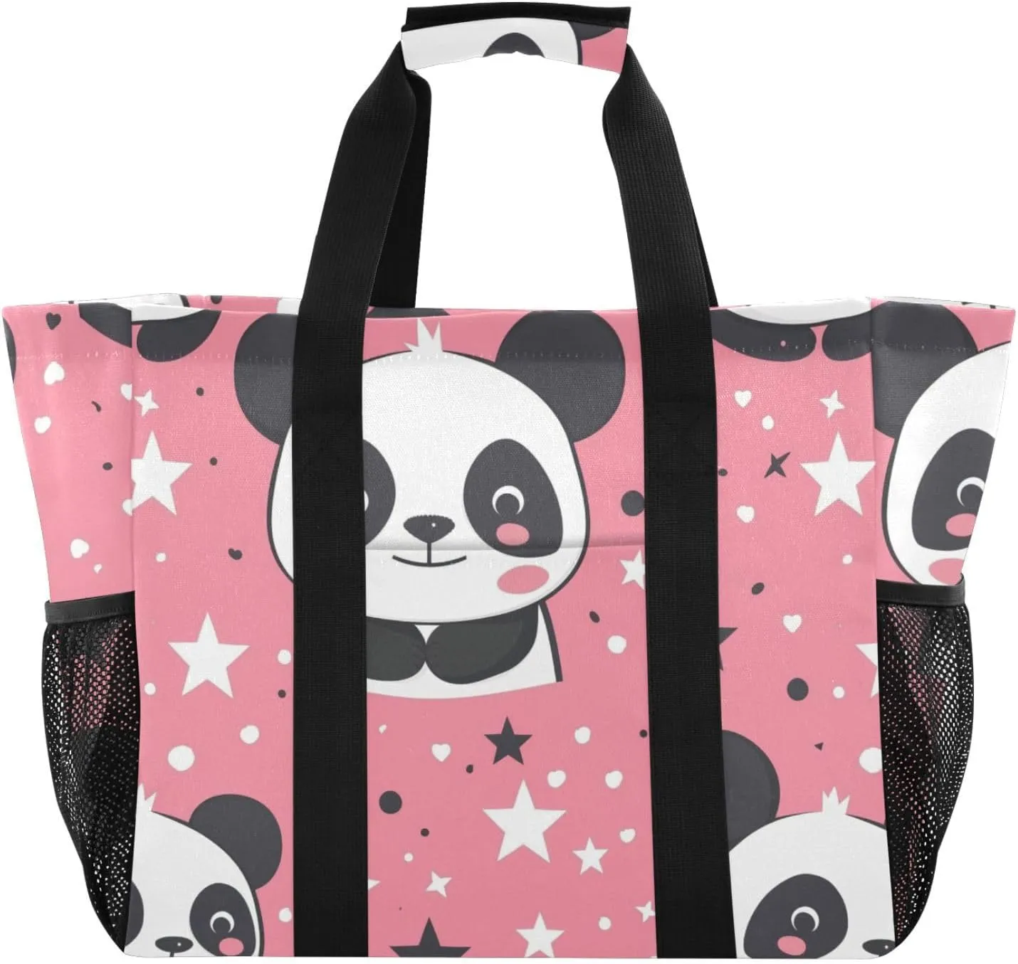 ALAZA Cute Panda and Star on Pink Waterproof Beach Tote Bags