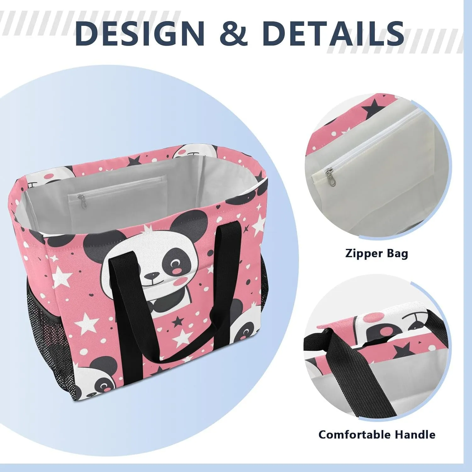 ALAZA Cute Panda and Star on Pink Waterproof Beach Tote Bags