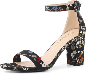Allegra K Women's Floral Print Open Toe Block High Heels Summer Sandals