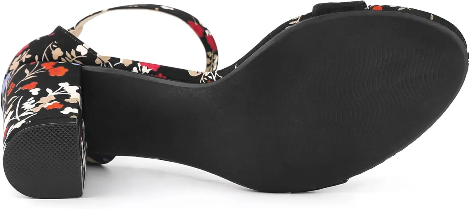 Allegra K Women's Floral Print Open Toe Block High Heels Summer Sandals