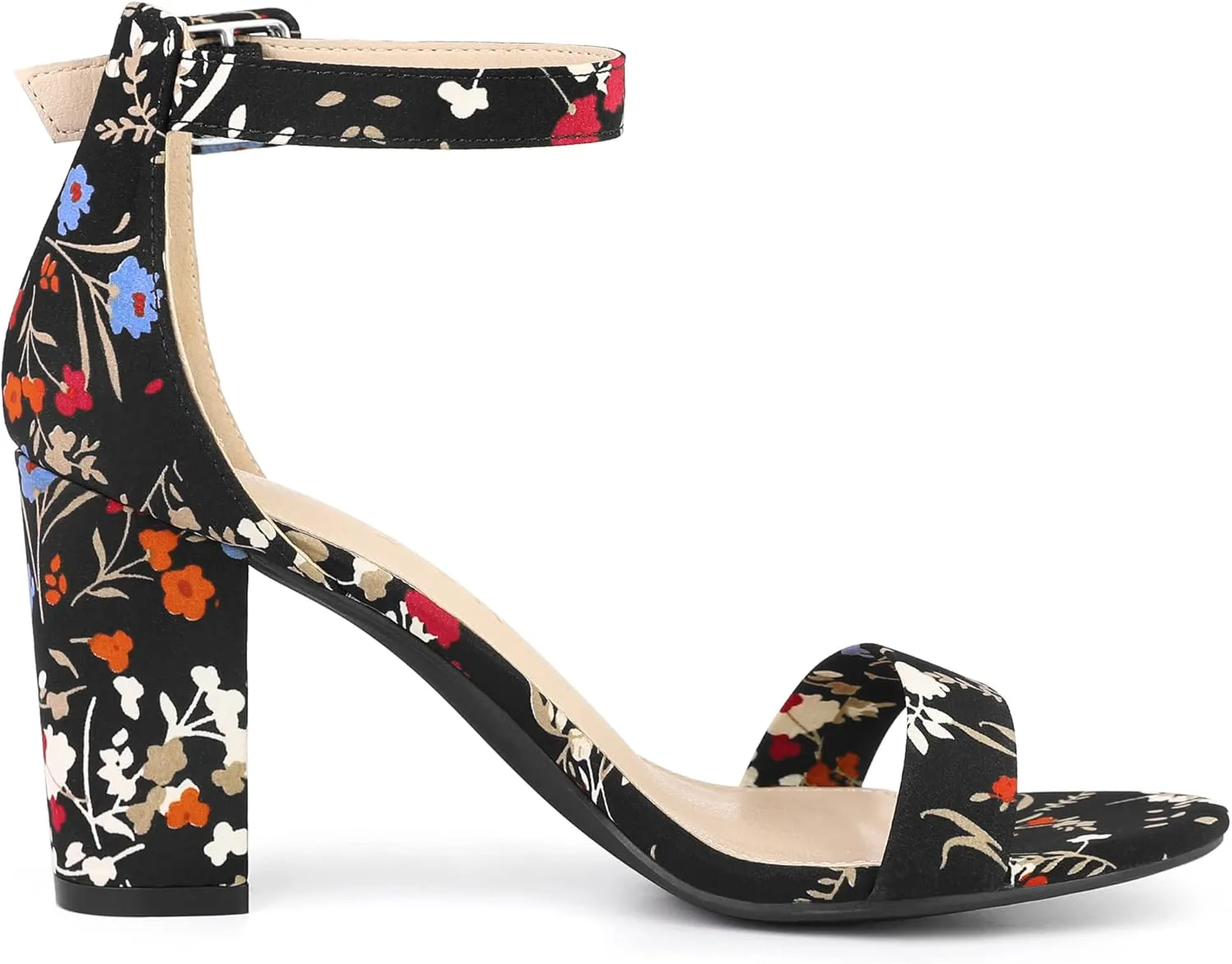 Allegra K Women's Floral Print Open Toe Block High Heels Summer Sandals