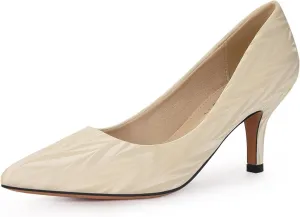 Allegra K Women's Pointed Toe Leaves Print Slip on Kitten Heel Pumps