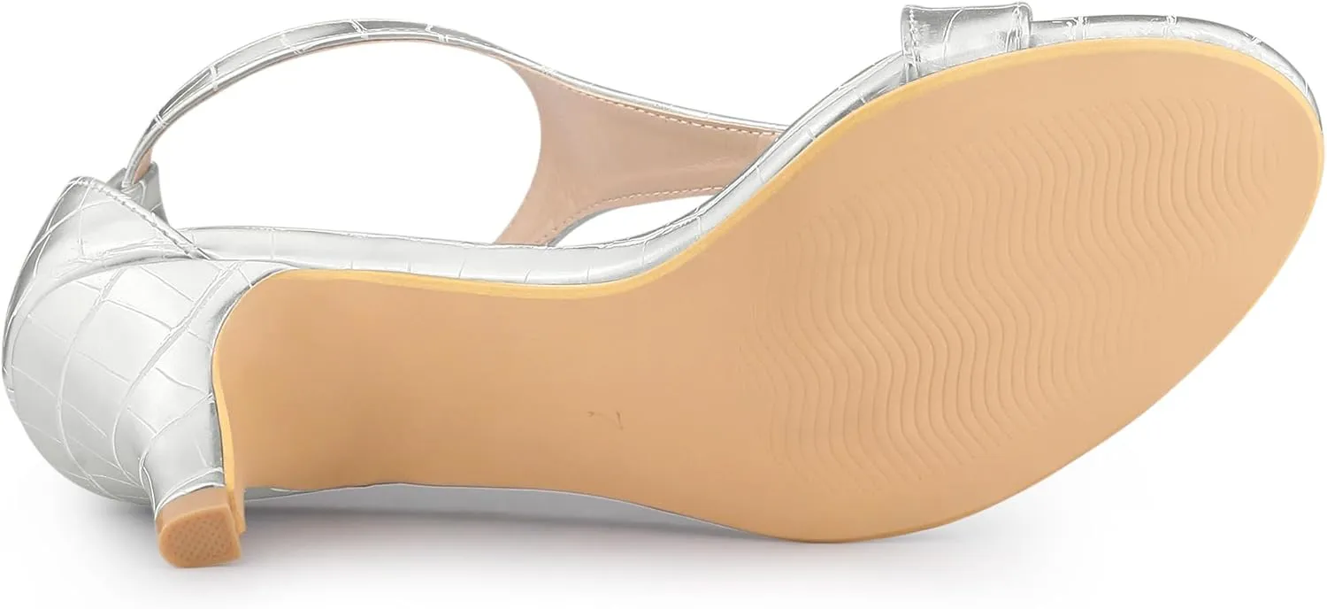 Allegra K Women's t Strap Embossed Kitten Heel Sandals