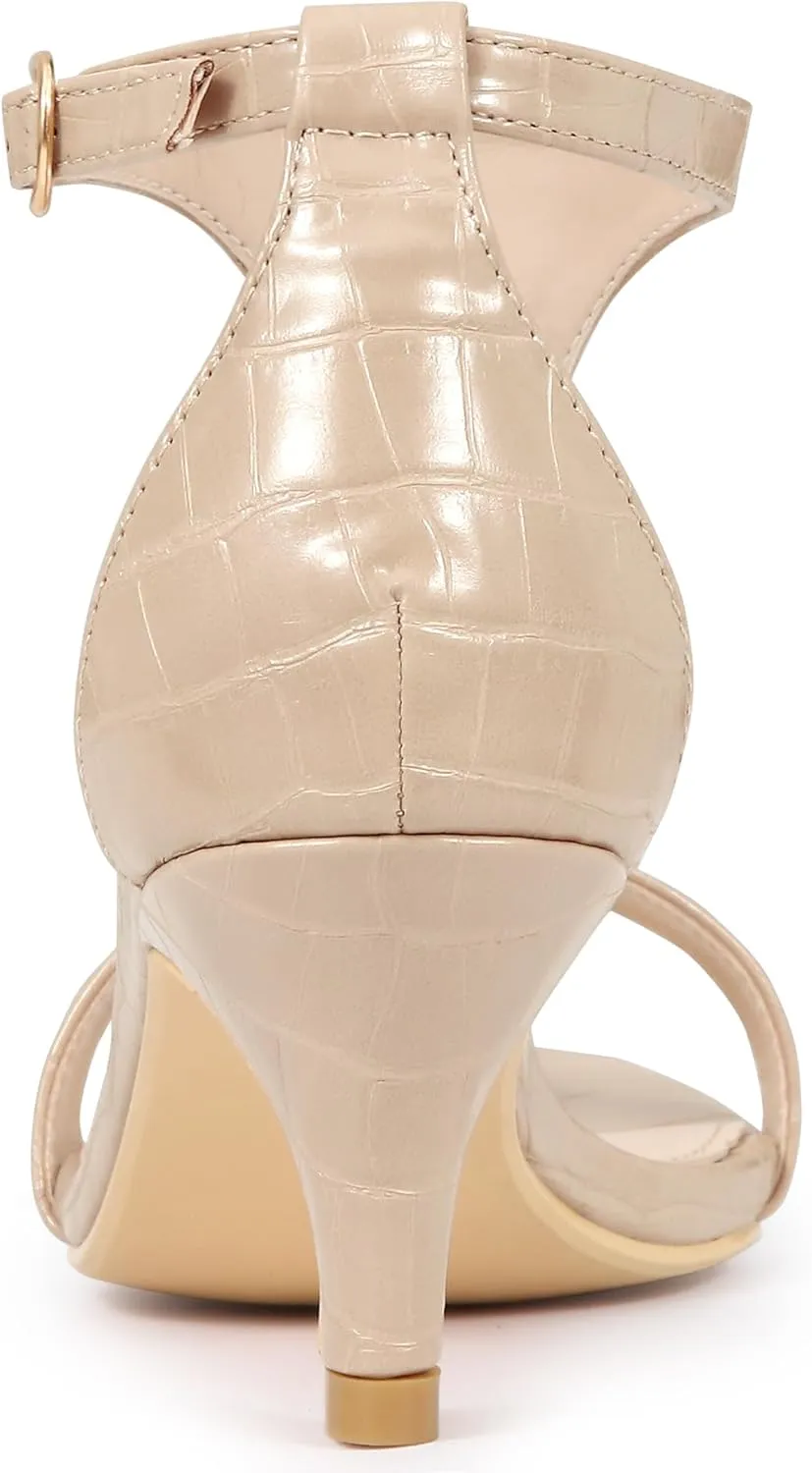 Allegra K Women's t Strap Embossed Kitten Heel Sandals