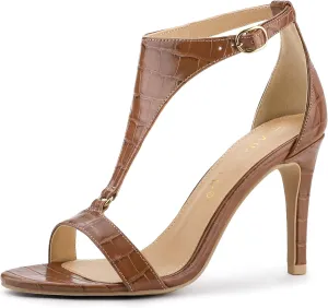 Allegra K Women's T Strap Open Toe Stiletto Heel Sandals