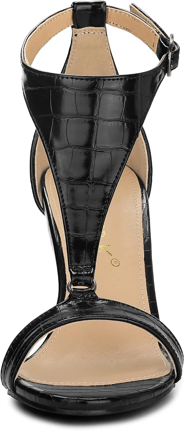 Allegra K Women's T Strap Open Toe Stiletto Heel Sandals