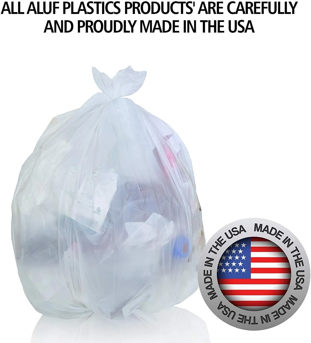 Aluf Plastics High Density Trash Bags, 16 Gallon, 1000 Count, 8 Micron (eq), 24" x 33", Clear, for Bathroom, Office, Industrial, Commercial, Janitorial, Municipal, Recycling