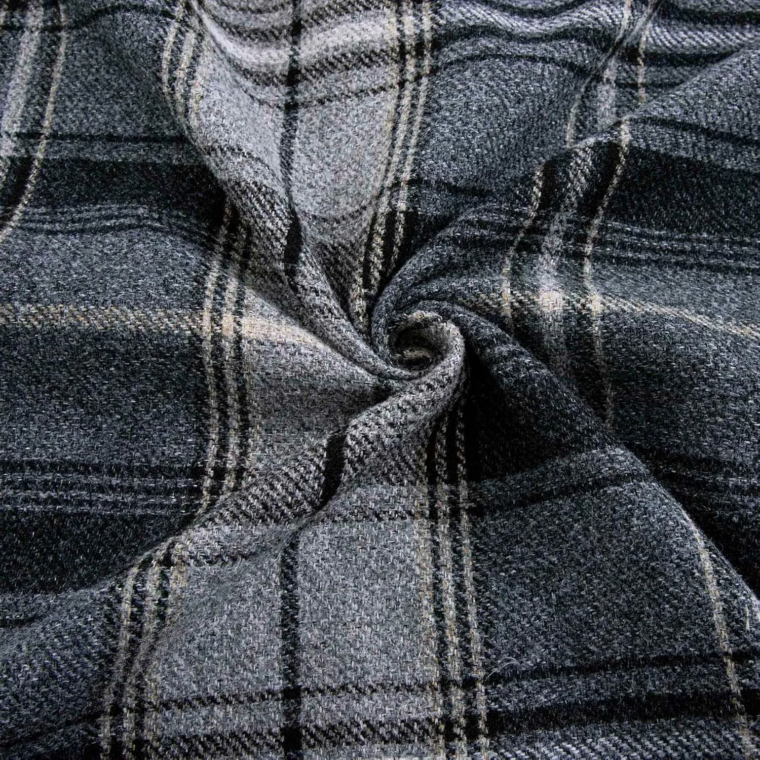 always4u Woolen Look Plaid Curtains Modern Window Panels Black Grey Check Tartan Curtains for Living Room Bedroom 2 Panels Black Grey 54 * 84 Inches