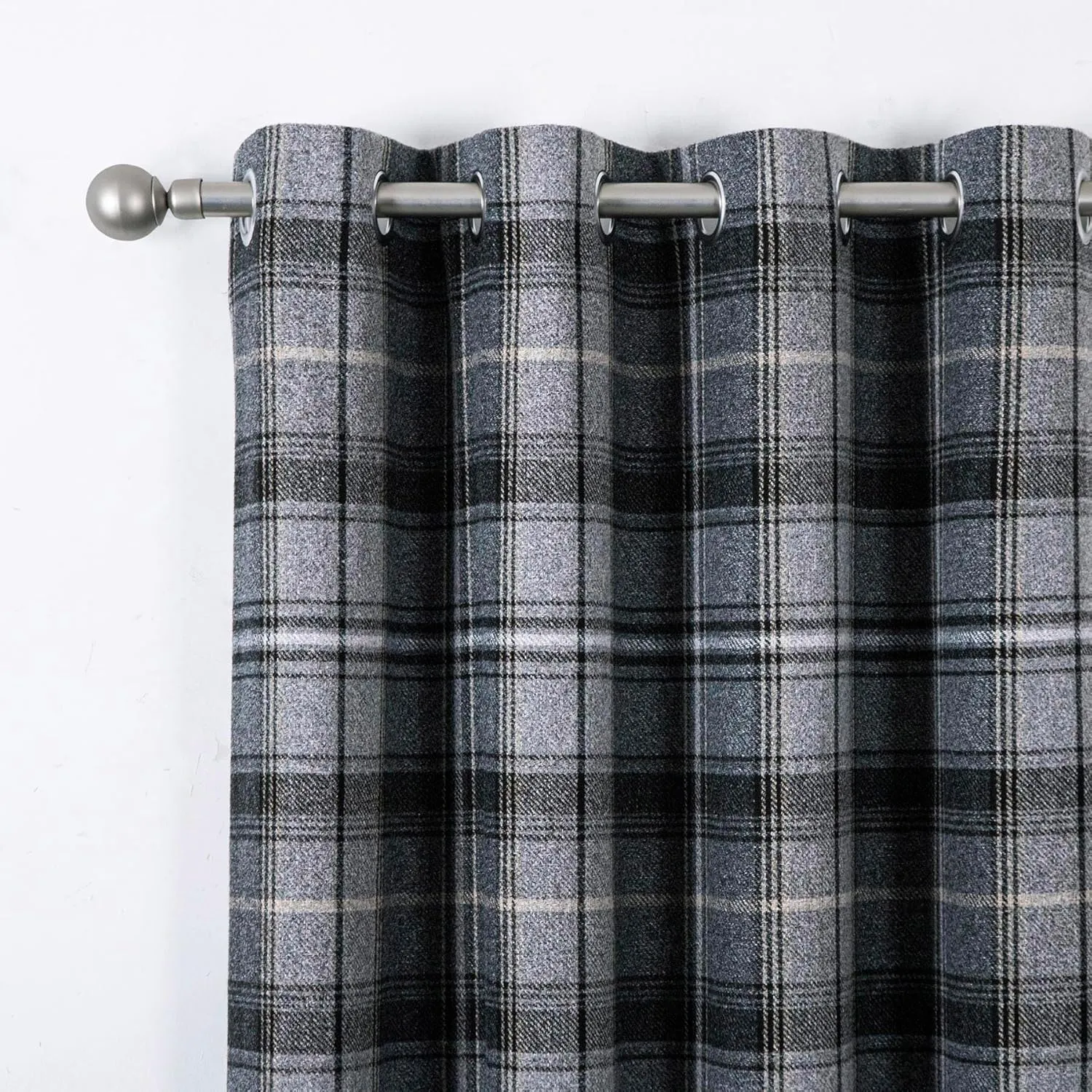 always4u Woolen Look Plaid Curtains Modern Window Panels Black Grey Check Tartan Curtains for Living Room Bedroom 2 Panels Black Grey 54 * 84 Inches