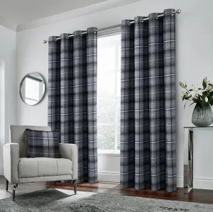 always4u Woolen Look Plaid Curtains Modern Window Panels Black Grey Check Tartan Curtains for Living Room Bedroom 2 Panels Black Grey 54 * 84 Inches