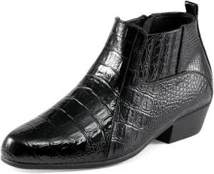 Amali Jasper Men's Fashion Ankle Boots Side Zipper Crocodile Alligator Print Pointed Toe