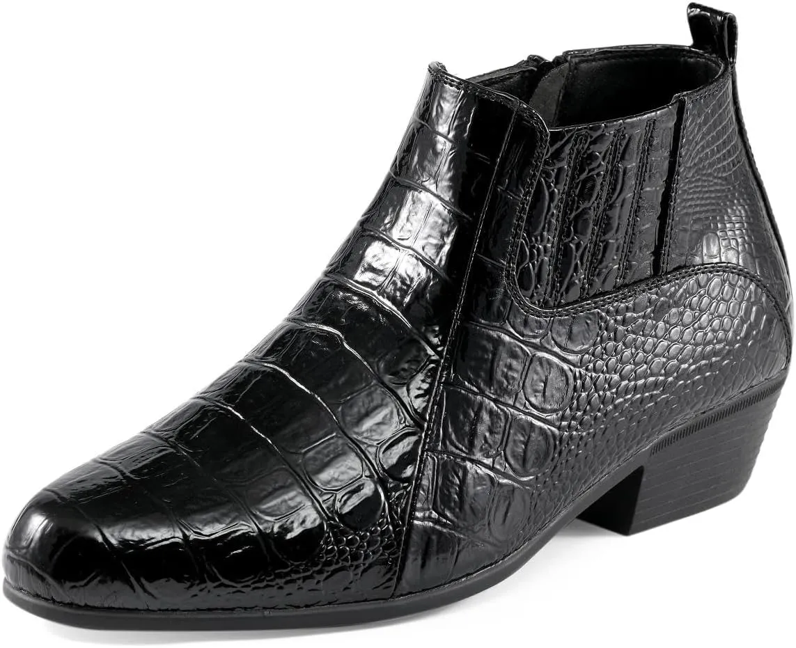 Amali Jasper Men's Fashion Ankle Boots Side Zipper Crocodile Alligator Print Pointed Toe