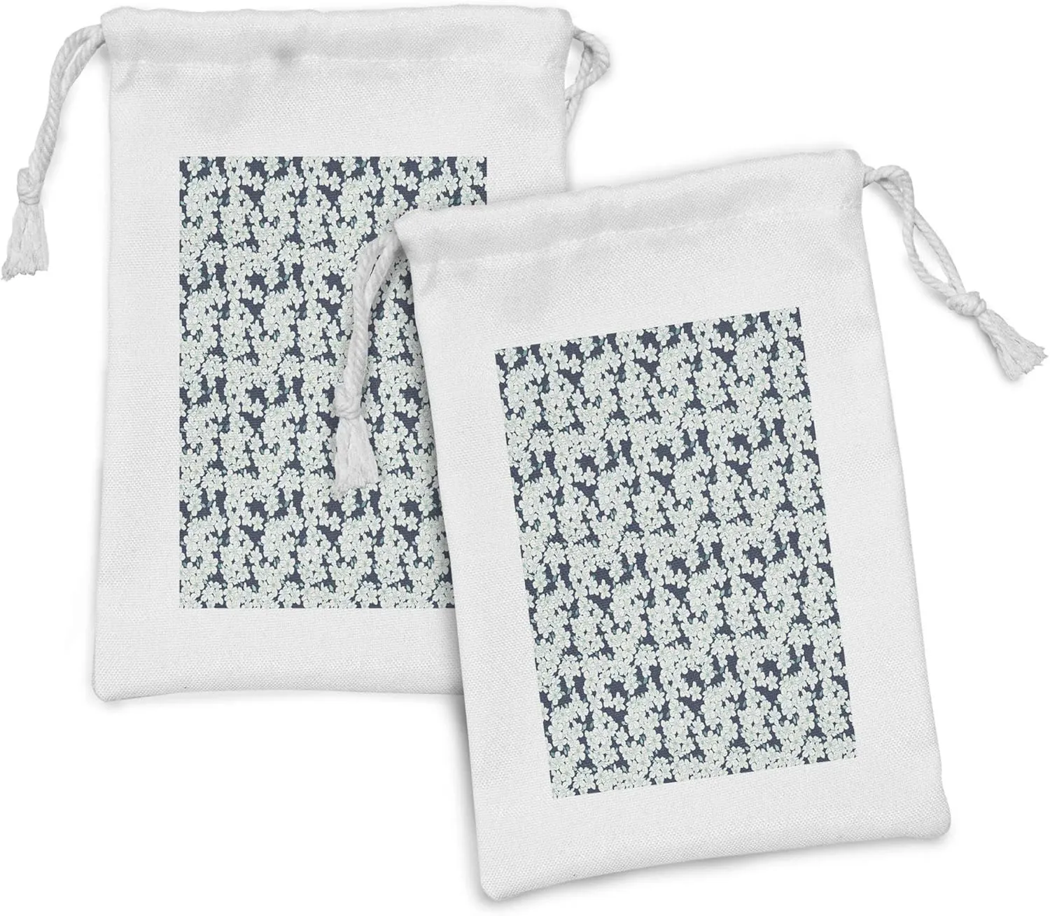 Ambesonne Daisy Fabric Pouch Set of 2, Floral Bouquets Seasonal Growth Beauty Blossom Spring Romantic Flourish, Small Drawstring Bag for Toiletries Masks and Favors, 9" x 6", Pale Blue White