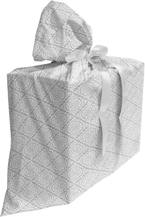 Ambesonne Ethnic Gift Bag, Symmetrical Floral Motifs with Victorian Antique Tile Design Abstract Flourish Theme, Fabric Party Favor Pouch with 3 Ribbons, 27, Tan White
