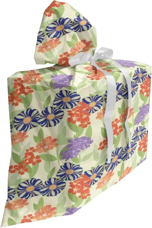 Ambesonne Floral Fabric Gift Bag, Doodle Interpretation of Blossoming Summer Flowers, Present Sack for Parties Birthdays with 3 Ribbons, 27, Multicolor