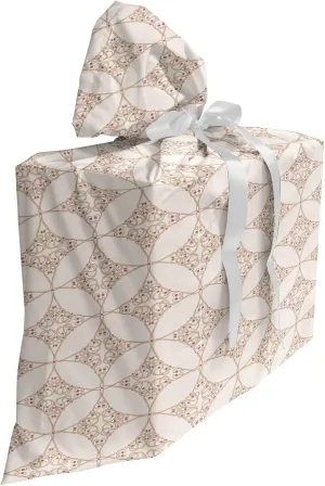 Ambesonne Floral Fabric Gift Bag, Floral Stems and Petals Ornamentation Continuous Knot Circular Form, Present Sack for Parties Birthdays with 3 Ribbons, 27, Beige Dark Coral