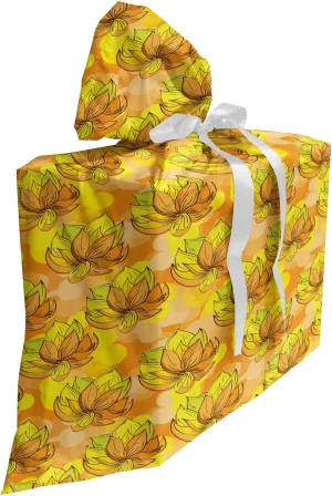 Ambesonne Floral Fabric Gift Bag, Rhythmic Lotus Like Flowers in Romantic Tangerine Tones Pattern, Present Sack for Parties Birthdays with 3 Ribbons, 27, Pale Orange Yellow Green