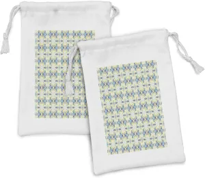 Ambesonne Floral Fabric Pouch Set of 2, Colorful Folkloric Flowers and Leaves Print, Small Drawstring Bag for Toiletries Masks and Favors, 9" x 6", Cream Quartz Sky Blue