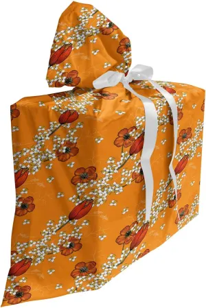 Ambesonne Floral Gift Bag, Petals of Autumn Season Fall Flourishing Nature Motif Essence Print, Fabric Party Favor Pouch with 3 Ribbons, 27, Dark Orange Red and White