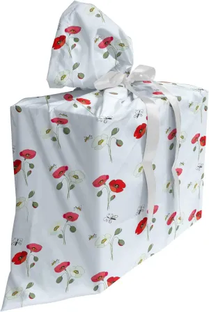 Ambesonne Floral Gift Bag, Rhythmic Flowers and Butterflies Hand Drawn Style Illustration Print, Fabric Party Favor Pouch with 3 Ribbons, 27, Pale Blue Pale Ruby