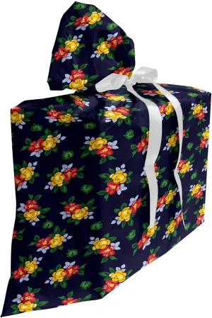 Ambesonne Floral Vintage Gift Bag, Garden Bouquets Flower Petals Leaves Summer Essence Retro Design, Fabric Party Favor Pouch with 3 Ribbons, 27, Indigo and Multicolor