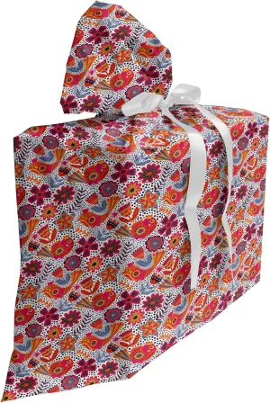 Ambesonne Flower Fabric Gift Bag, Chaotic Design Modernistic Floral Pattern with Abstract Bird Spring Garden, Present Sack for Parties Birthdays with 3 Ribbons, 27, Multicolor