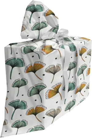 Ambesonne Gingko Gift Bag, Floral Leaves Autumn Beauty Branches Essence of Fall Blooms, Fabric Party Favor Pouch with 3 Ribbons, 27, Forest Green Apricot