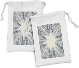 Ambesonne Palm Leaf Fabric Pouch Set of 2, Hand Drawn Leaves Framework Floral Environment Theme, Small Drawstring Bag for Toiletries Masks and Favors, 9" x 6", Slate Blue Dark Blue