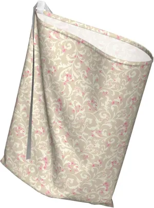 Ambesonne Pink Floral Gift Bag, Flourish Vintage Nature Pattern with Curlicue Leafy Flowers, Fabric Party Favor Pouch with 3 Ribbons, 27, Beige Pale Pink