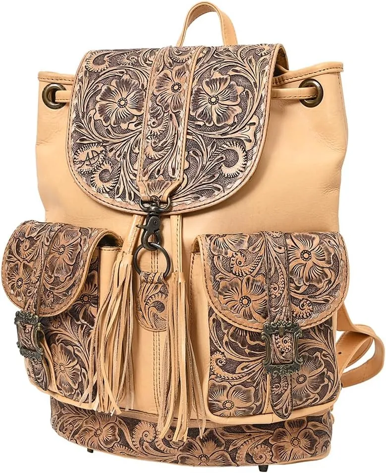 American Darling ADBG1306 Backpack Hand Tooled Genuine Leather Women Bag Western Floral Handbag