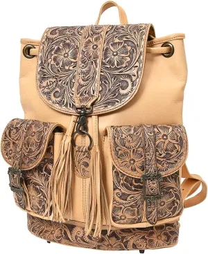 American Darling ADBG1306 Backpack Hand Tooled Genuine Leather Women Bag Western Floral Handbag