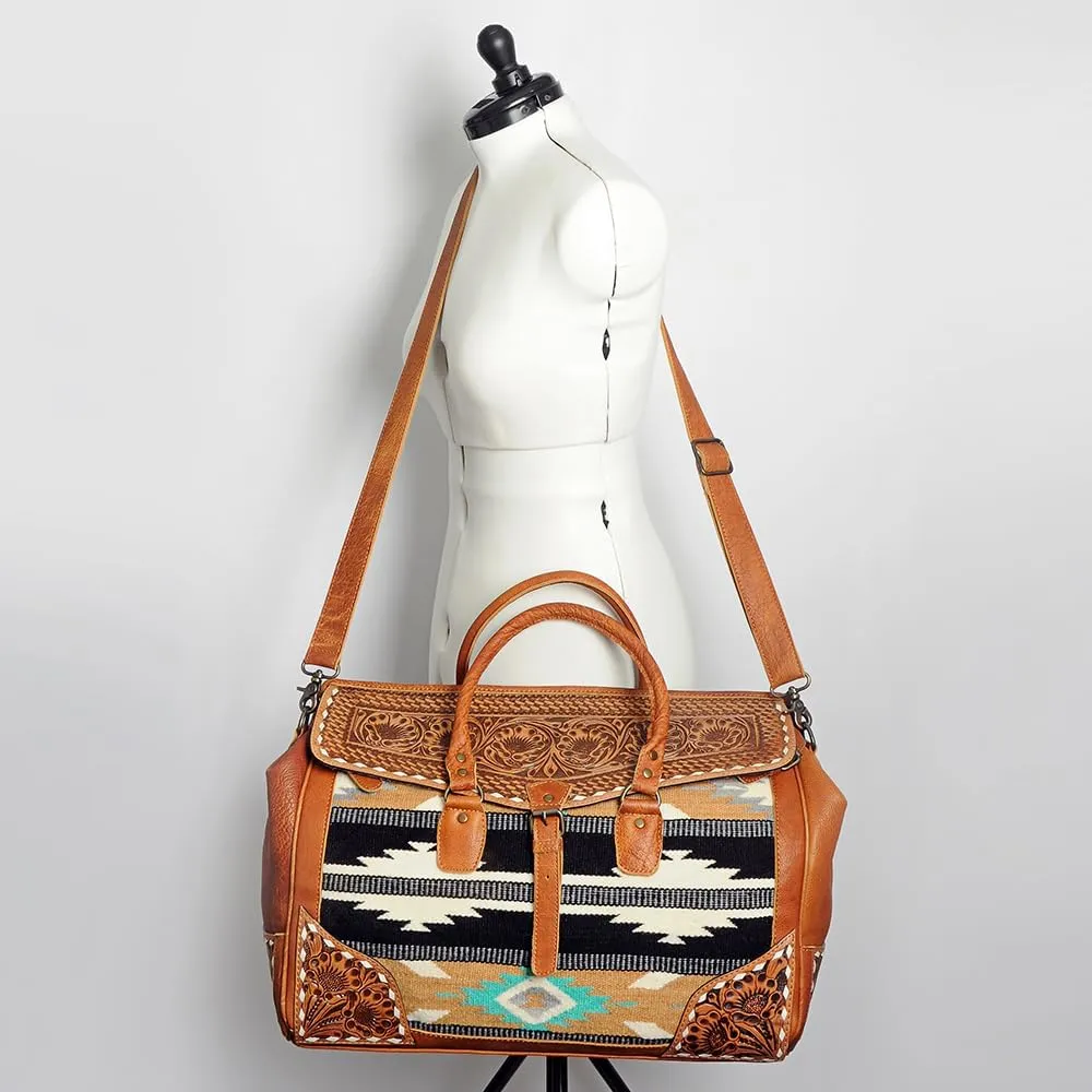 American Darling ADBG516 Duffel Hand Tooled Saddle Blanket Genuine Leather Women Bag Western Handbag Purse