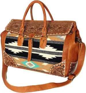 American Darling ADBG516 Duffel Hand Tooled Saddle Blanket Genuine Leather Women Bag Western Handbag Purse