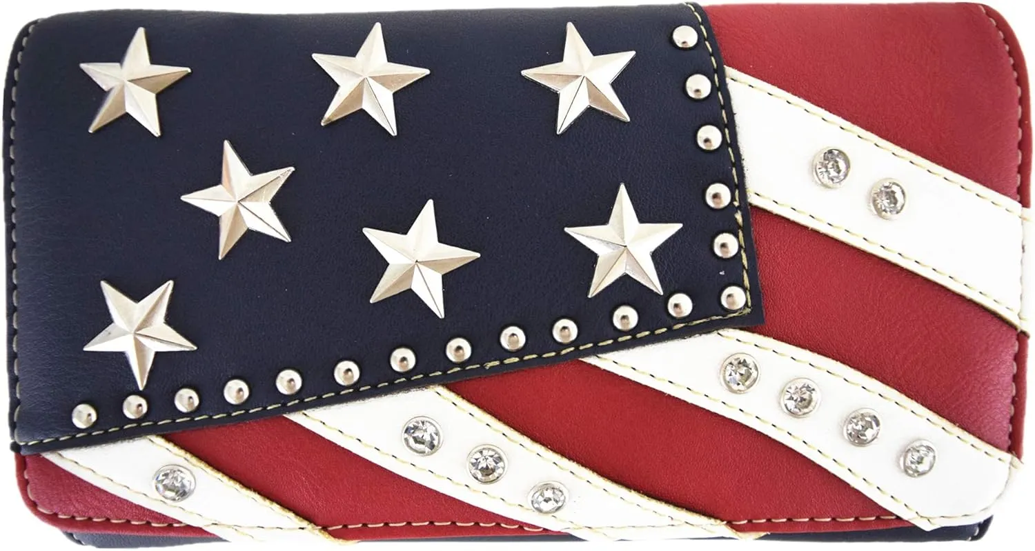 American Flag Stars and Stripes Western Country Purse Single Shoulder Bags Women Blocking Wristlet Wallet