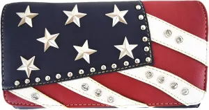 American Flag Stars and Stripes Western Country Purse Single Shoulder Bags Women Blocking Wristlet Wallet