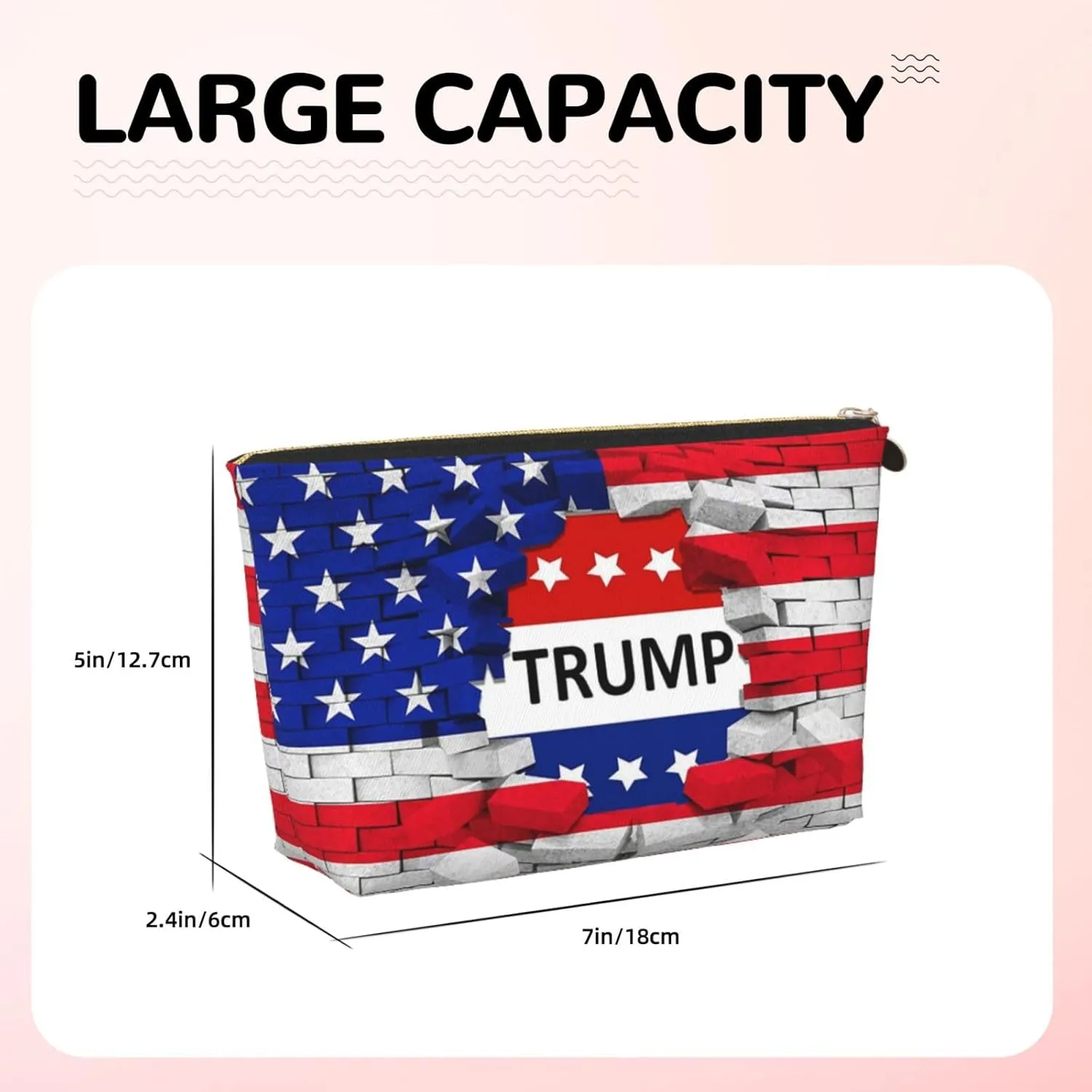American USA Trump Flag Cosmetic Bag Travel Makeup Bag Organizer Toiletry Bag with Zipper Storage Pouch Coin Purse Brushes for Women Girls Gifts