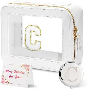 Amgknop Birthday Gifts for Women,Personalized Initial Makeup Bag for Women Teenage Girls,Initial Gift for Women Mother,Personalized Gifts for Teen Girls,Chenille Letter Makeup Bag,Mom Gifts-C