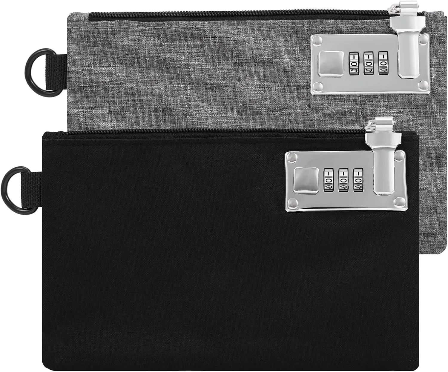 AMIR 2Pcs Lockable Money Bag, 5x8 Inches,Security Nylon Locking Coin Purse Bank Bags with Zipper for Travel, Cash, Jewelry, Passports, Medicine, Credit Cards (Black & Grey)