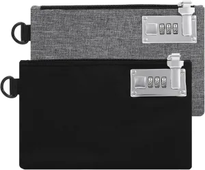 AMIR 2Pcs Lockable Money Bag, 5x8 Inches,Security Nylon Locking Coin Purse Bank Bags with Zipper for Travel, Cash, Jewelry, Passports, Medicine, Credit Cards (Black & Grey)